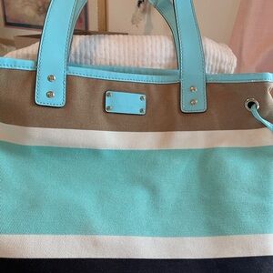 Kate Spade Aqua and Tan Striped Tote